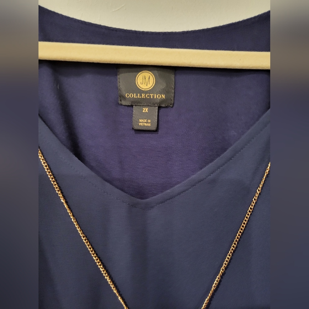 MICHAEL Michael Kors Navy Blue Sheer Tie-Front Blouse - Picture 2 of 5